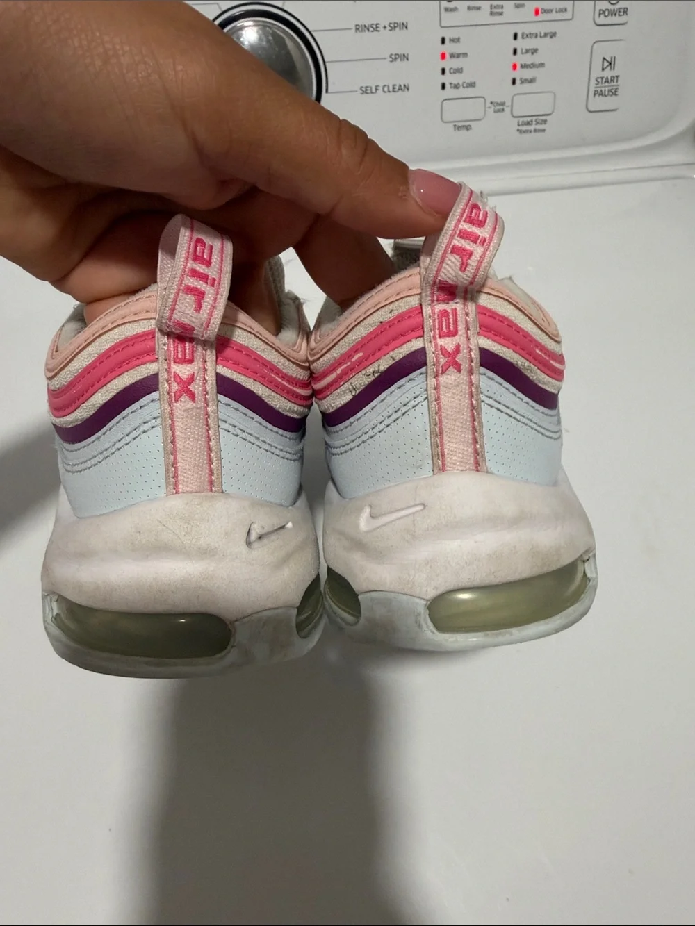 Nike Kids White Sneakers with Pink and Purple Wave Accents